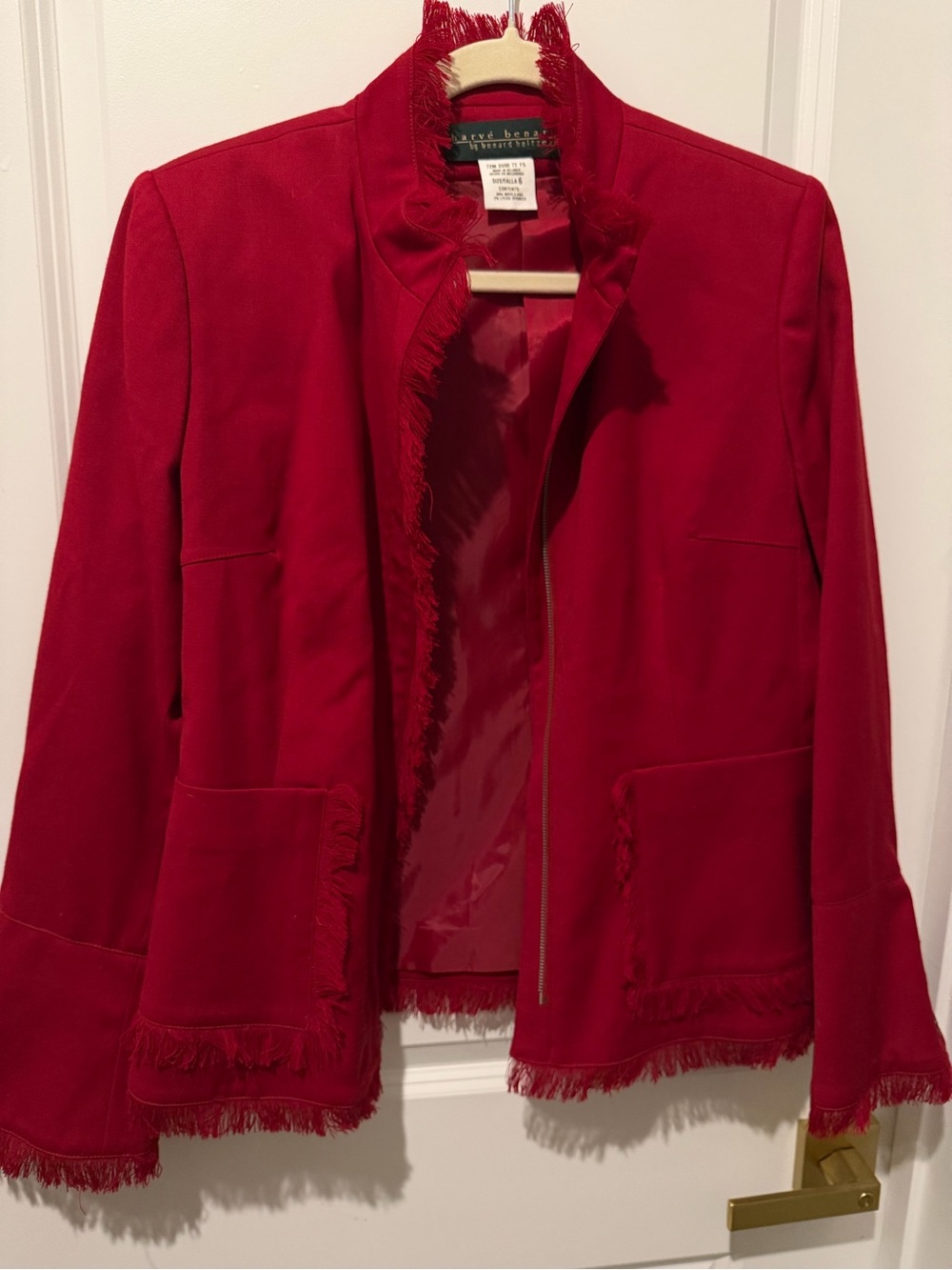 Vintage Harve Menard Red Wool Fringe-Trim Blazer Jacket